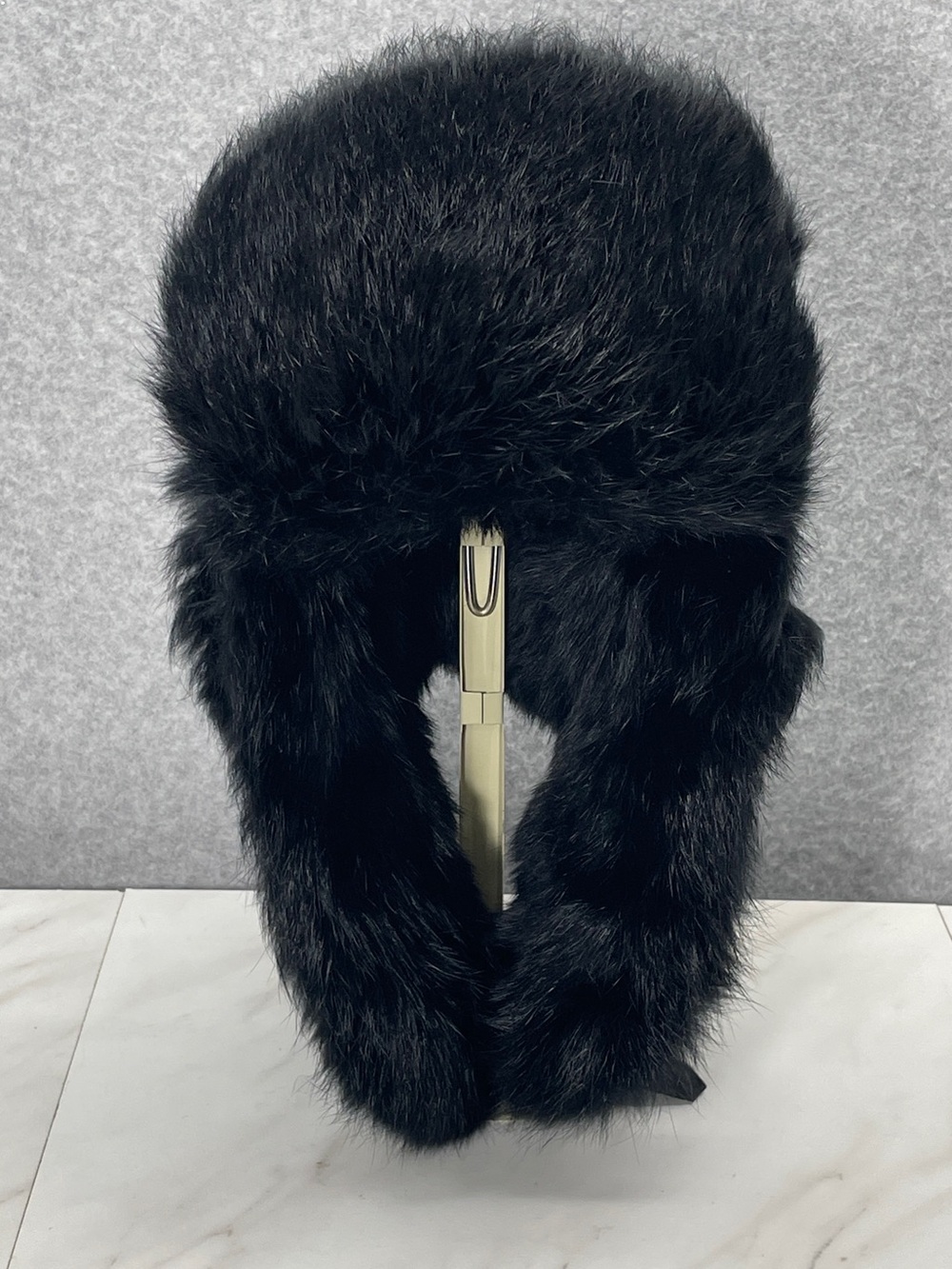 Vintage Y2K Mad Bomber Aviator Black Hat Dyed Rabbit Fur Trapper Winter
